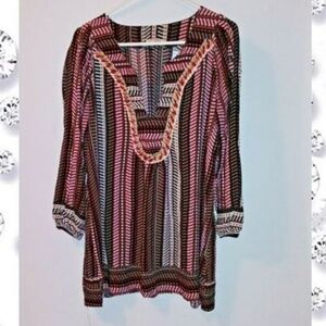 Velzera tunic top striped herring bone pattern relaxed fit boho peasant modest